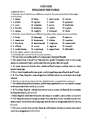 Bài tập Tiếng Anh Lớp 9 - Unit nine English in the world